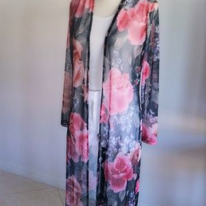 Shear mesh floral cardigan